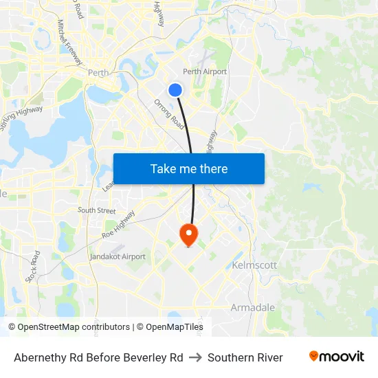 Abernethy Rd Before Beverley Rd to Southern River map