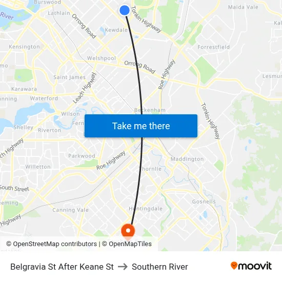 Belgravia St After Keane St to Southern River map