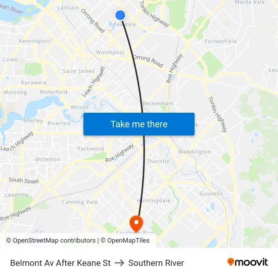 Belmont Av After Keane St to Southern River map
