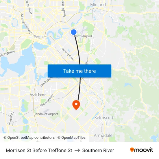 Morrison St Before Treffone St to Southern River map