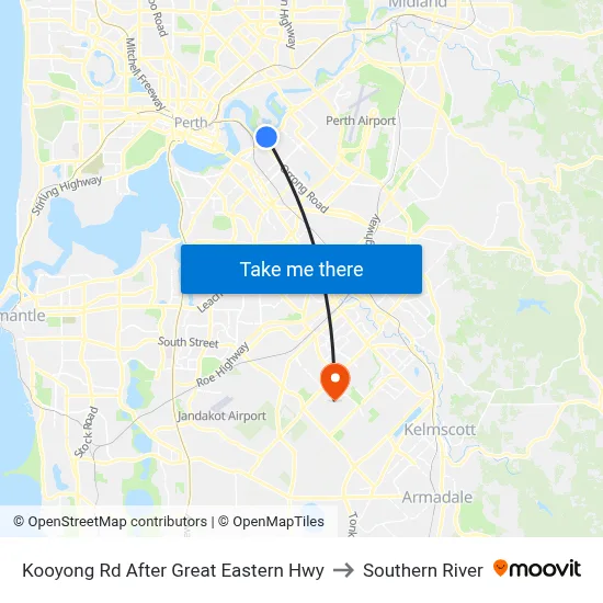 Kooyong Rd After Great Eastern Hwy to Southern River map