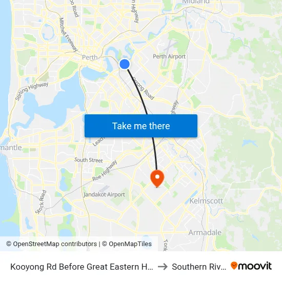 Kooyong Rd Before Great Eastern Hwy to Southern River map