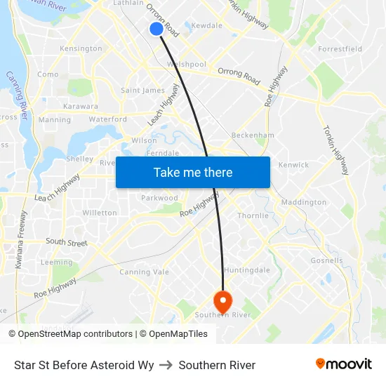 Star St Before Asteroid Wy to Southern River map