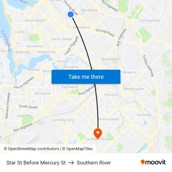 Star St Before Mercury St to Southern River map