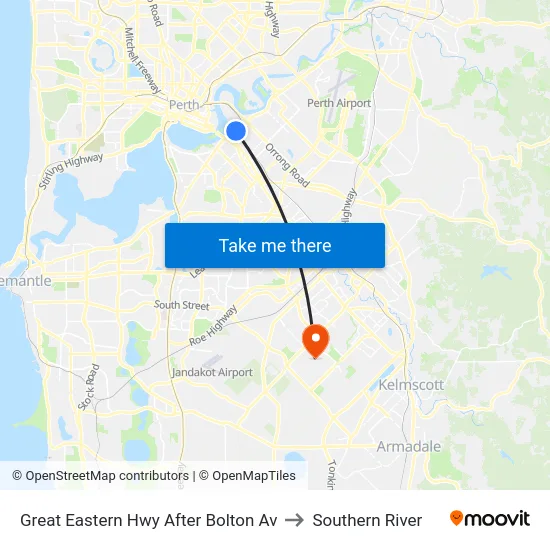 Great Eastern Hwy After Bolton Av to Southern River map