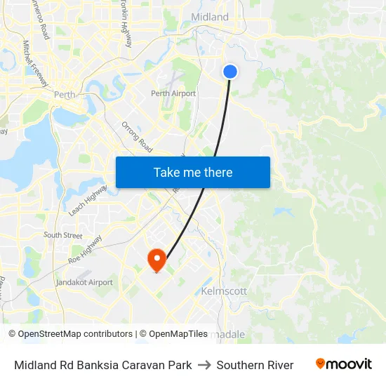 Midland Rd Banksia Caravan Park to Southern River map