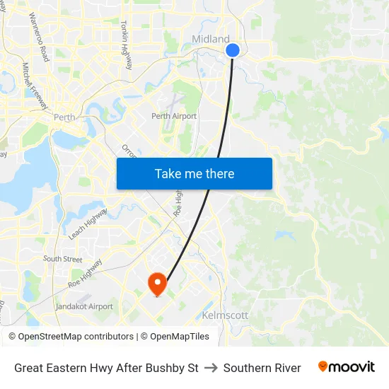 Great Eastern Hwy After Bushby St to Southern River map