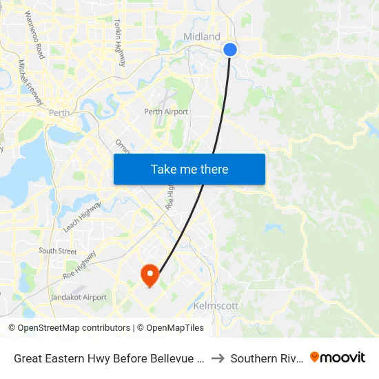 Great Eastern Hwy Before Bellevue Rd to Southern River map