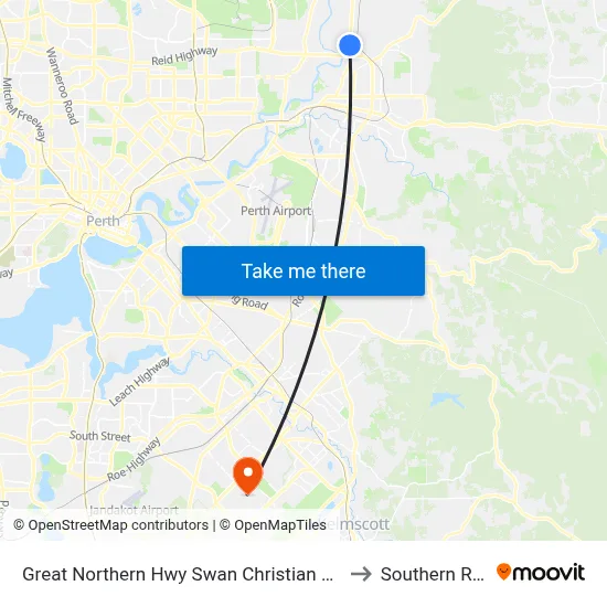 Great Northern Hwy Swan Christian College to Southern River map