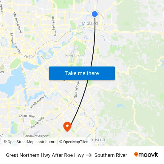 Great Northern Hwy After Roe Hwy to Southern River map