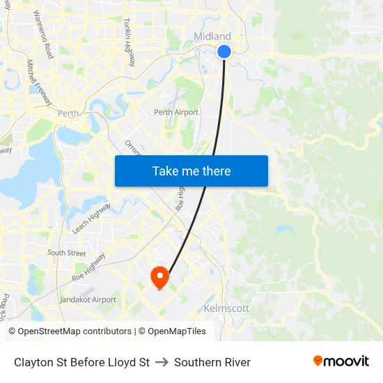Clayton St Before Lloyd St to Southern River map
