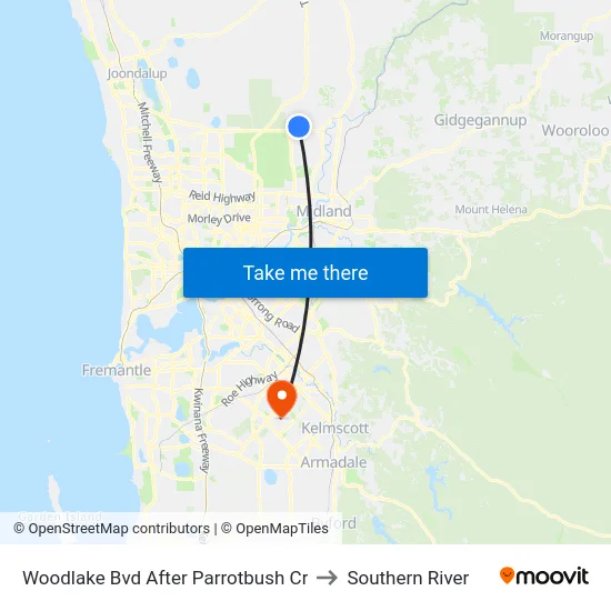 Woodlake Bvd After Parrotbush Cr to Southern River map