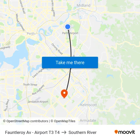 Fauntleroy Av  - Airport T3 T4 to Southern River map