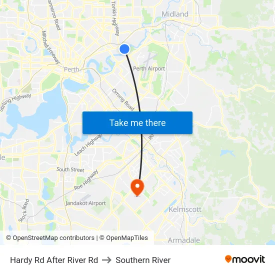 Hardy Rd After River Rd to Southern River map