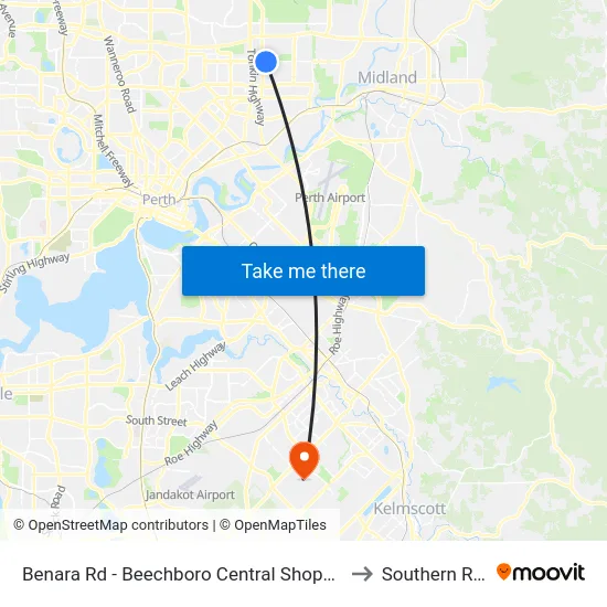 Benara Rd - Beechboro Central Shopping Ctr to Southern River map