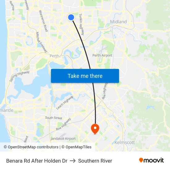 Benara Rd After Holden Dr to Southern River map