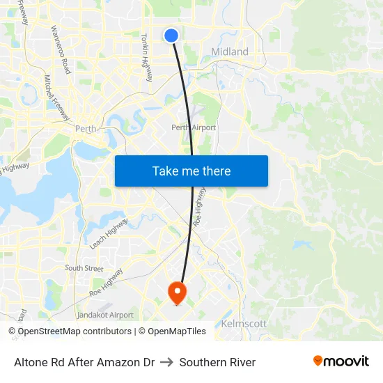 Altone Rd After Amazon Dr to Southern River map