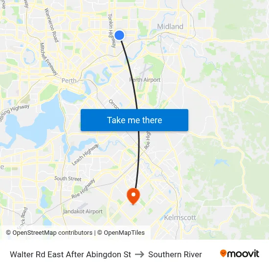 Walter Rd East After Abingdon St to Southern River map
