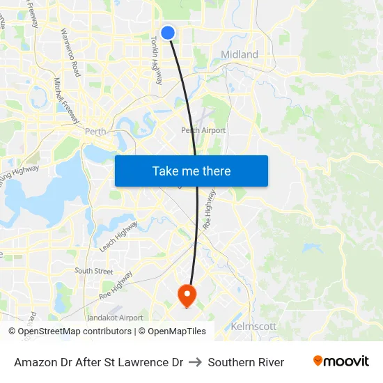 Amazon Dr After St Lawrence Dr to Southern River map
