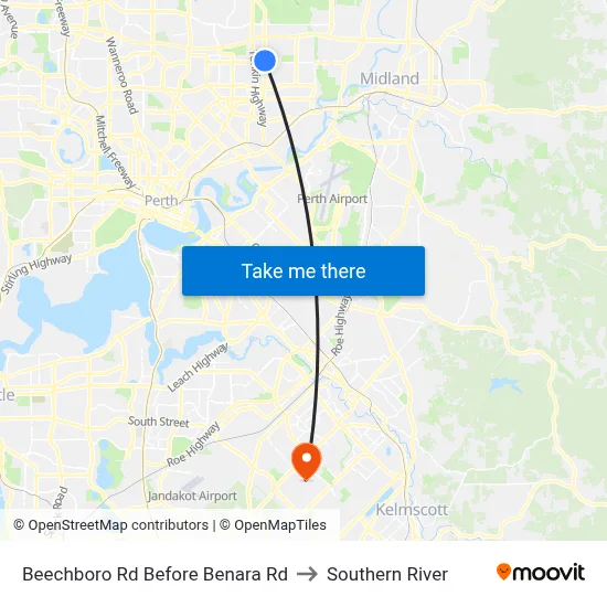 Beechboro Rd Before Benara Rd to Southern River map