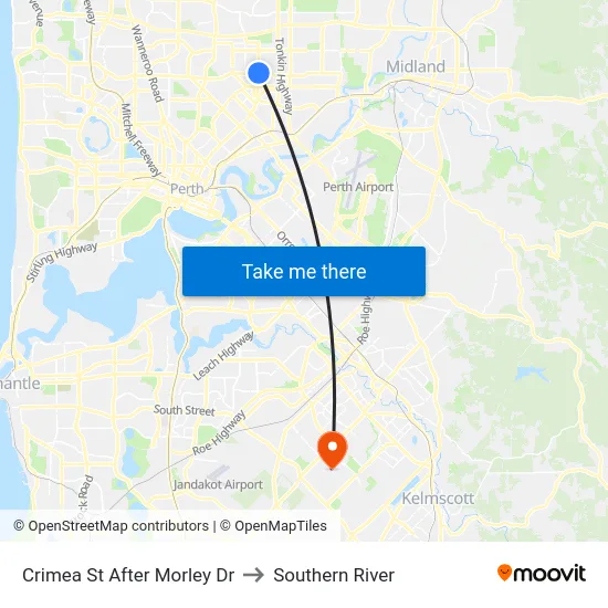 Crimea St After Morley Dr to Southern River map