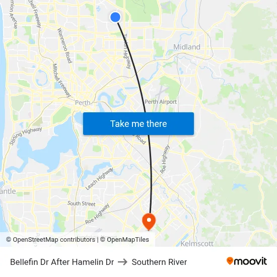 Bellefin Dr After Hamelin Dr to Southern River map