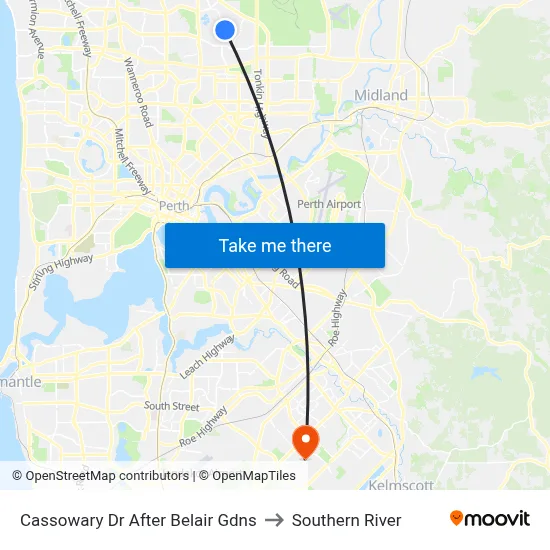 Cassowary Dr After Belair Gdns to Southern River map