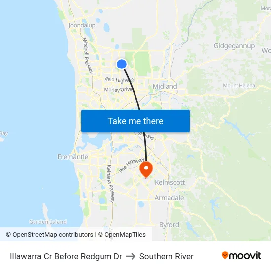 Illawarra Cr Before Redgum Dr to Southern River map