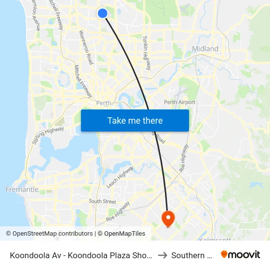 Koondoola Av - Koondoola Plaza Shopping Ctr to Southern River map