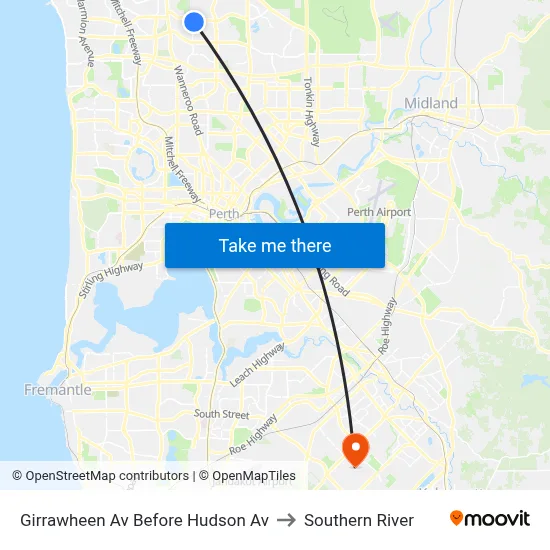 Girrawheen Av Before Hudson Av to Southern River map