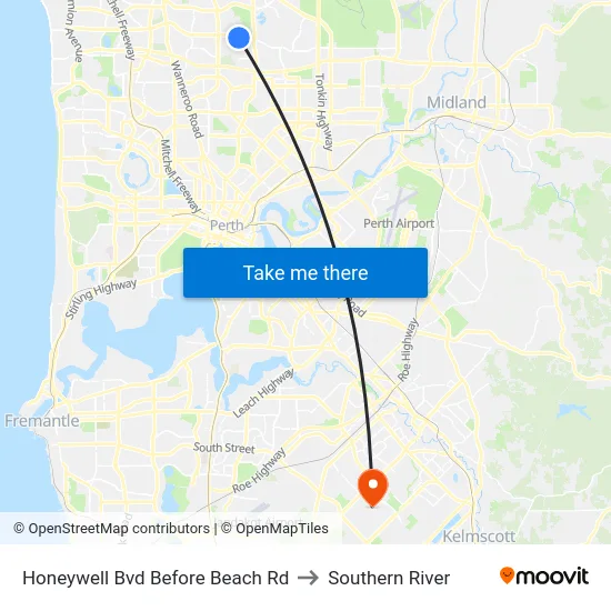 Honeywell Bvd Before Beach Rd to Southern River map