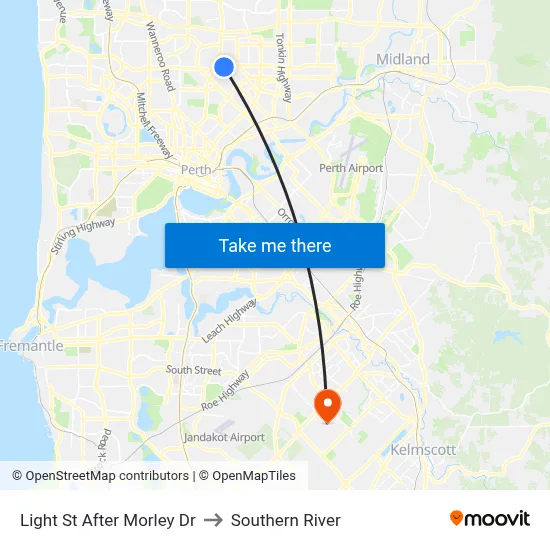Light St After Morley Dr to Southern River map