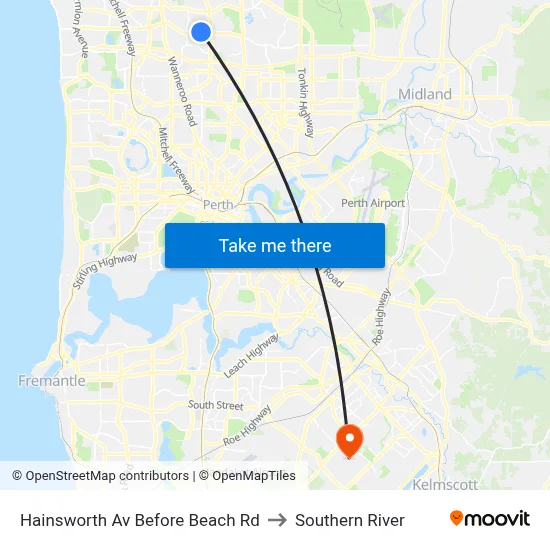 Hainsworth Av Before Beach Rd to Southern River map