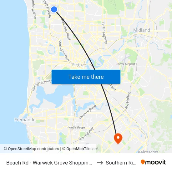 Beach Rd - Warwick Grove Shopping Ctr to Southern River map