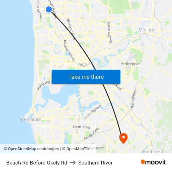 Beach Rd Before Okely Rd to Southern River map