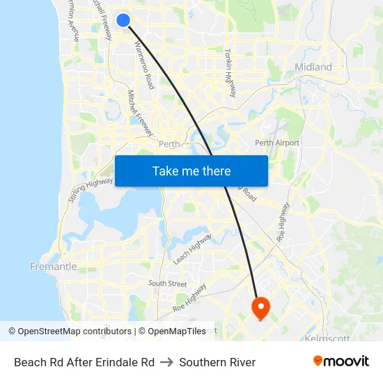 Beach Rd After Erindale Rd to Southern River map