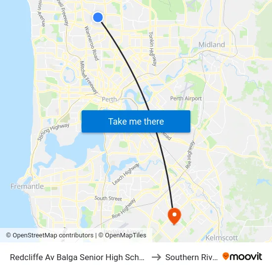 Redcliffe Av Balga Senior High School to Southern River map