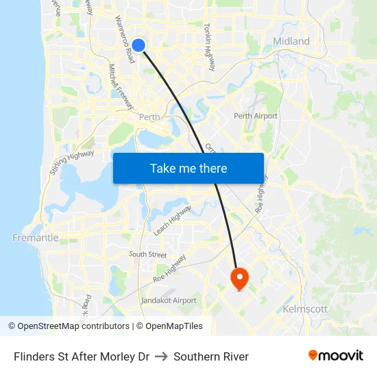 Flinders St After Morley Dr to Southern River map