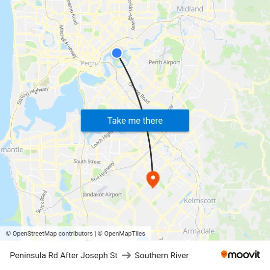 Peninsula Rd After Joseph St to Southern River map