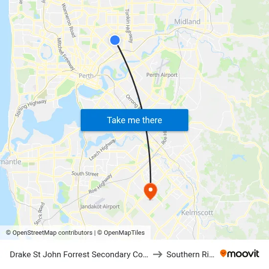 Drake St John Forrest Secondary College to Southern River map