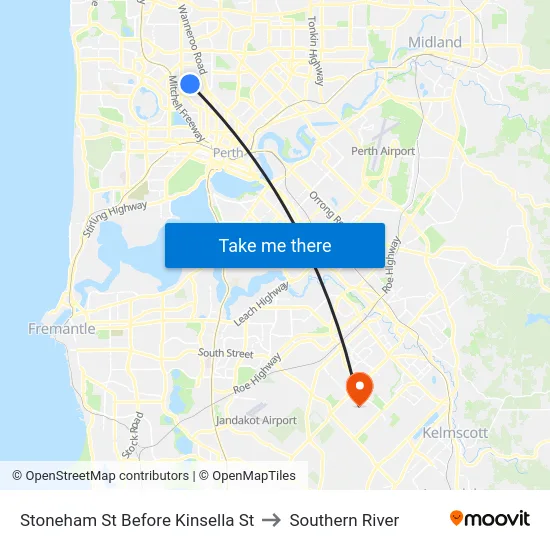 Stoneham St Before Kinsella St to Southern River map