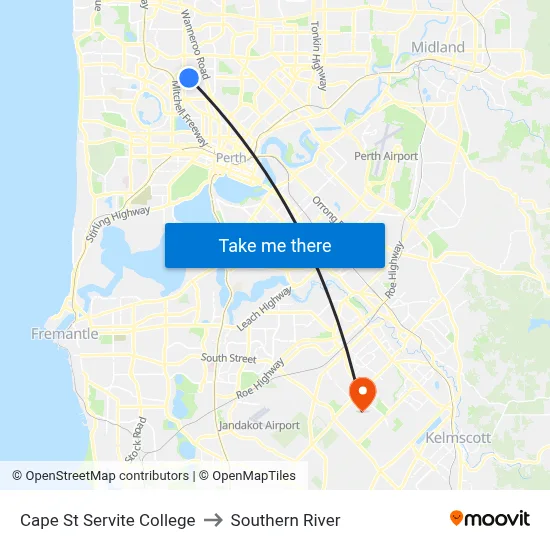 Cape St Servite College to Southern River map