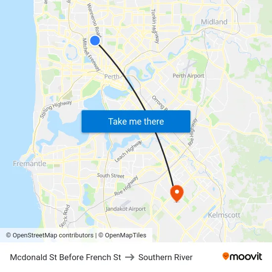 Mcdonald St Before French St to Southern River map