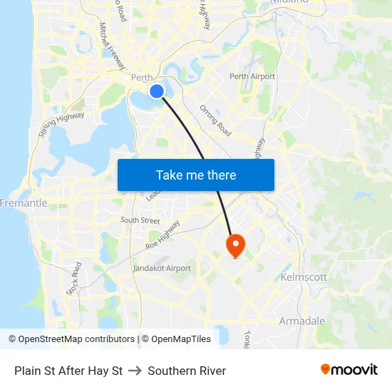 Plain St After Hay St to Southern River map