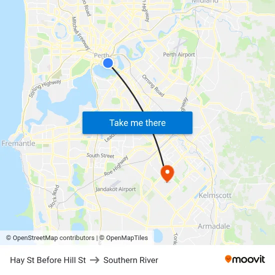 Hay St Before Hill St to Southern River map