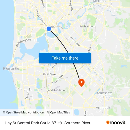 Hay St Central Park Cat Id 87 to Southern River map
