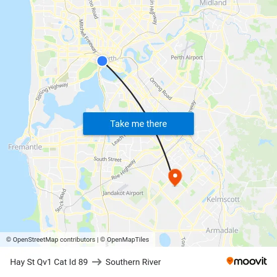 Hay St Qv1 Cat Id 89 to Southern River map