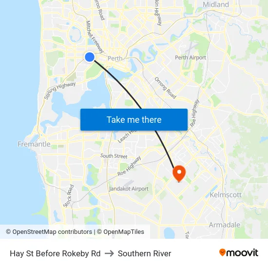 Hay St Before Rokeby Rd to Southern River map