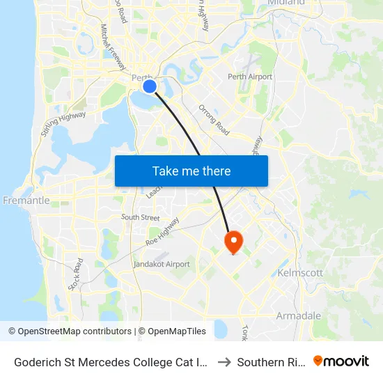 Goderich St Mercedes College Cat Id 102 to Southern River map