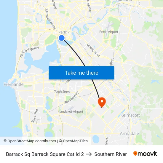 Barrack Sq Barrack Square Cat Id 2 to Southern River map